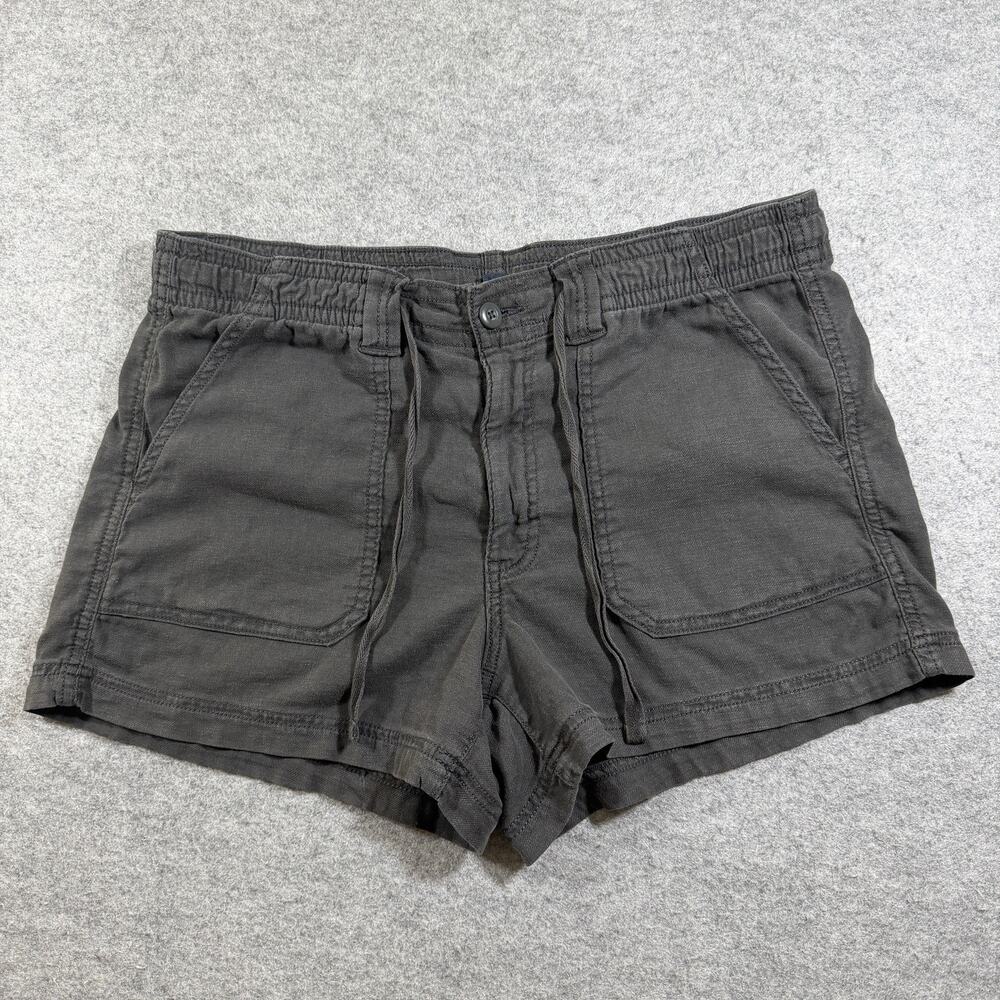 American Eagle Linen Shorts Womens 12 Charcoal Gray Drawstring Relaxed Summer
